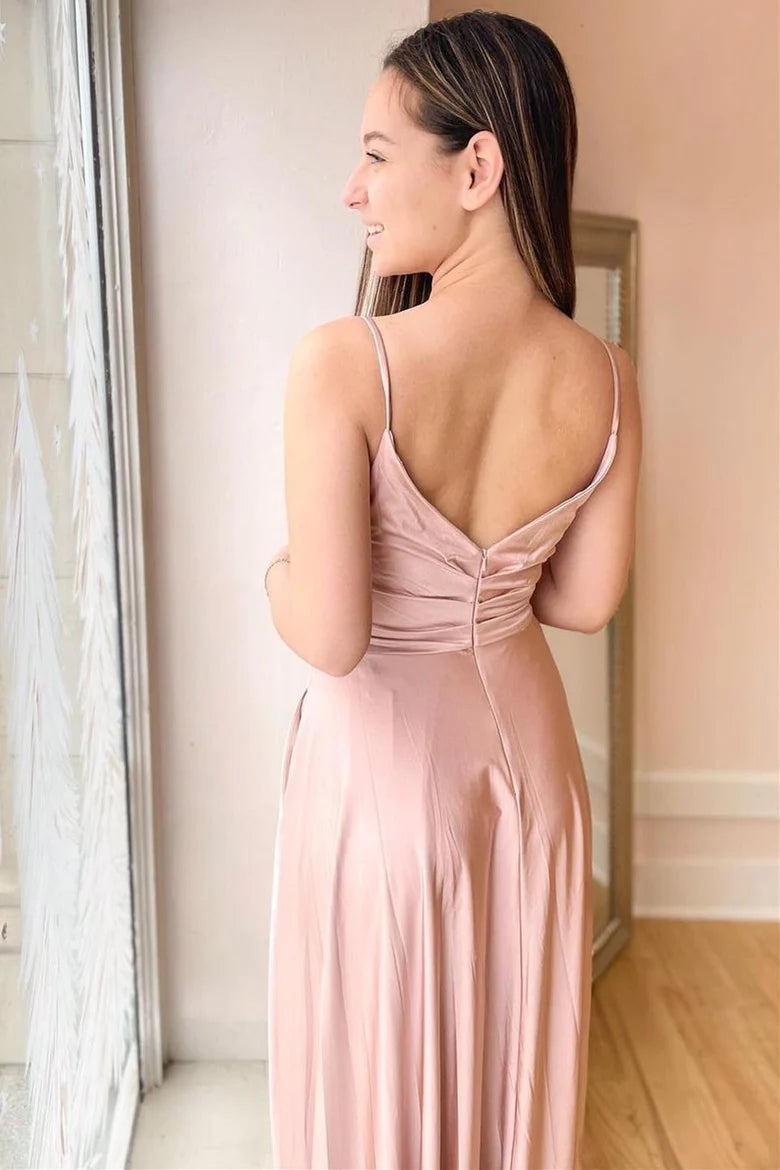 Vestido de dama de honor con escote en V y tirantes sin espalda